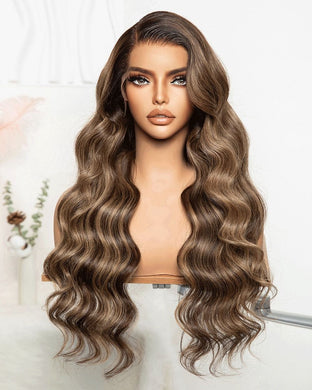 BROWN BALAYAGE HUMAN HAIR WIG 22 INCH - EVE