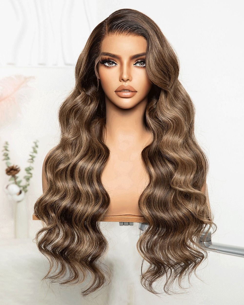 BROWN BALAYAGE HUMAN HAIR WIG 24 INCH - EVE