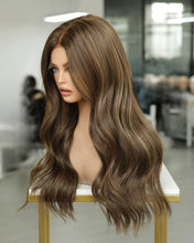 Load image into Gallery viewer, LIGHT BROWN HIGHLIGHTED HUMAN HAIR WIG 18 &quot; - EILISH