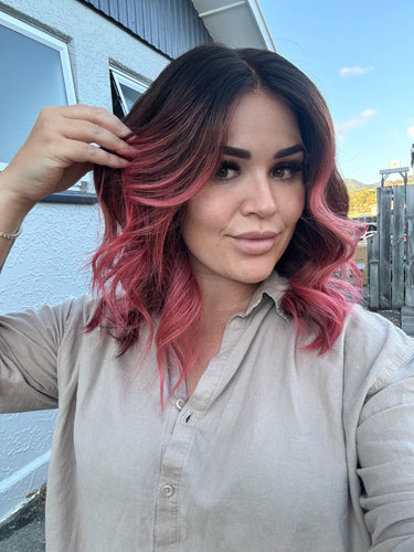 DARK BROWN PINK BALAYAGE  HUMAN HAIR WIG 12
