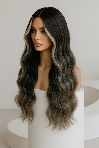 NATURAL BLACK WITH FOILS HUMAN HAIR WIG - REIGN 14-16